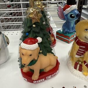 Festive Dog and Christmas Tree Figurine